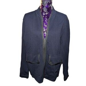 Club Monaco Men's Medium Navy Zip Up Jacket with Black Trim